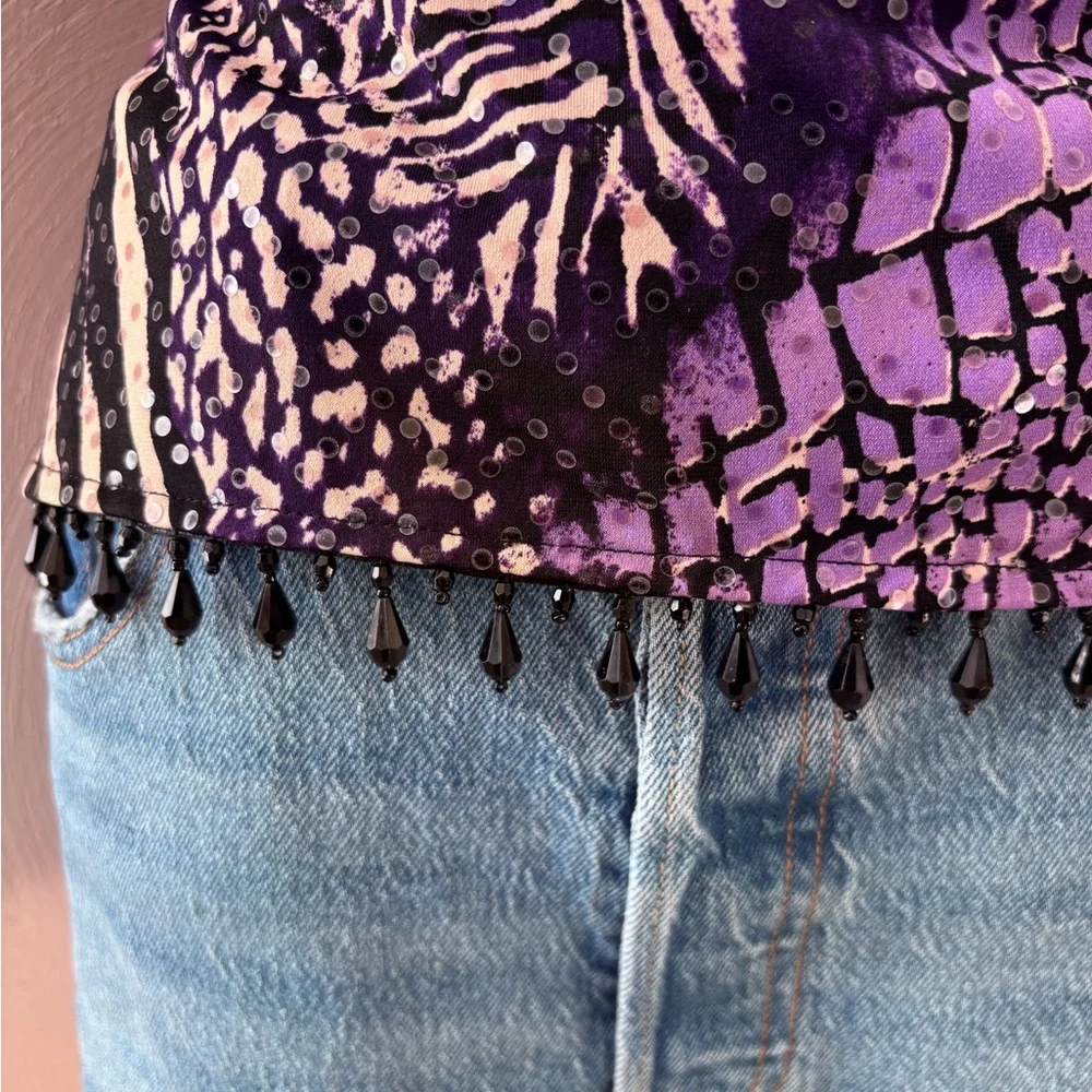 MSK Zebra Cowl Neck Sequin Beaded Top - Picture 3 of 6